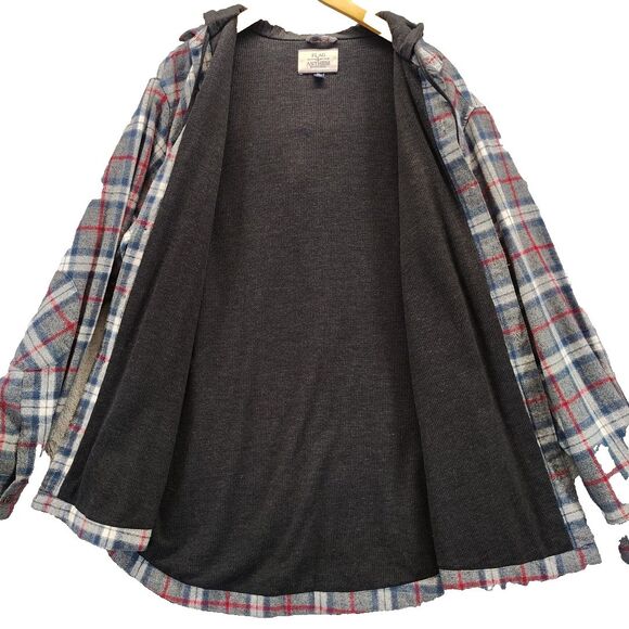 Flag & Anthem Paxton Plaid Hooded Flannel Thermal Lined Shacket Red/Blue/Gray XL - Picture 7 of 12